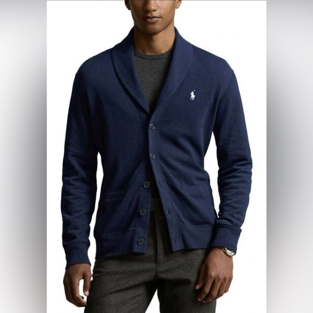 Polo Ralph Lauren Navy Shawl-Collar Fleece Sweatshirt Cardigan Sweater Size S